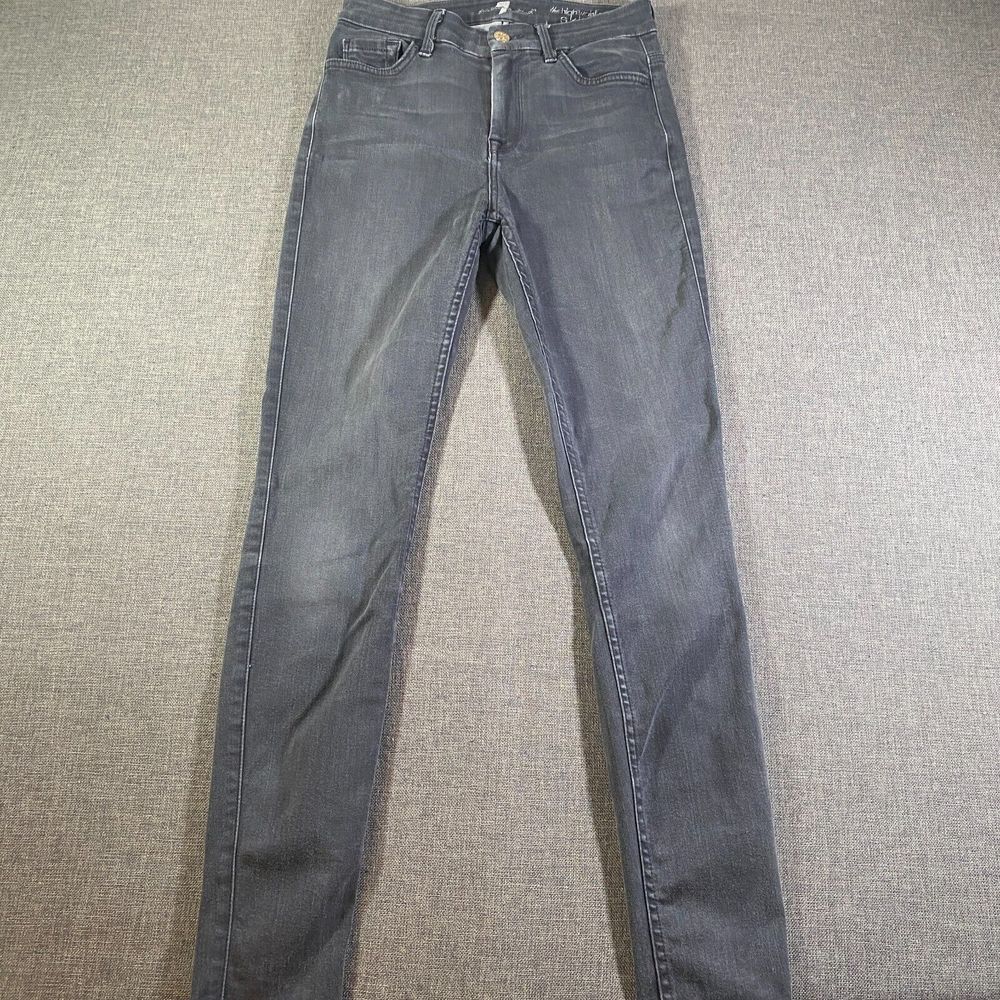7 For All Mankind High Waist Ankle Skinny Jeans Womens Size 26 Black Stretch
